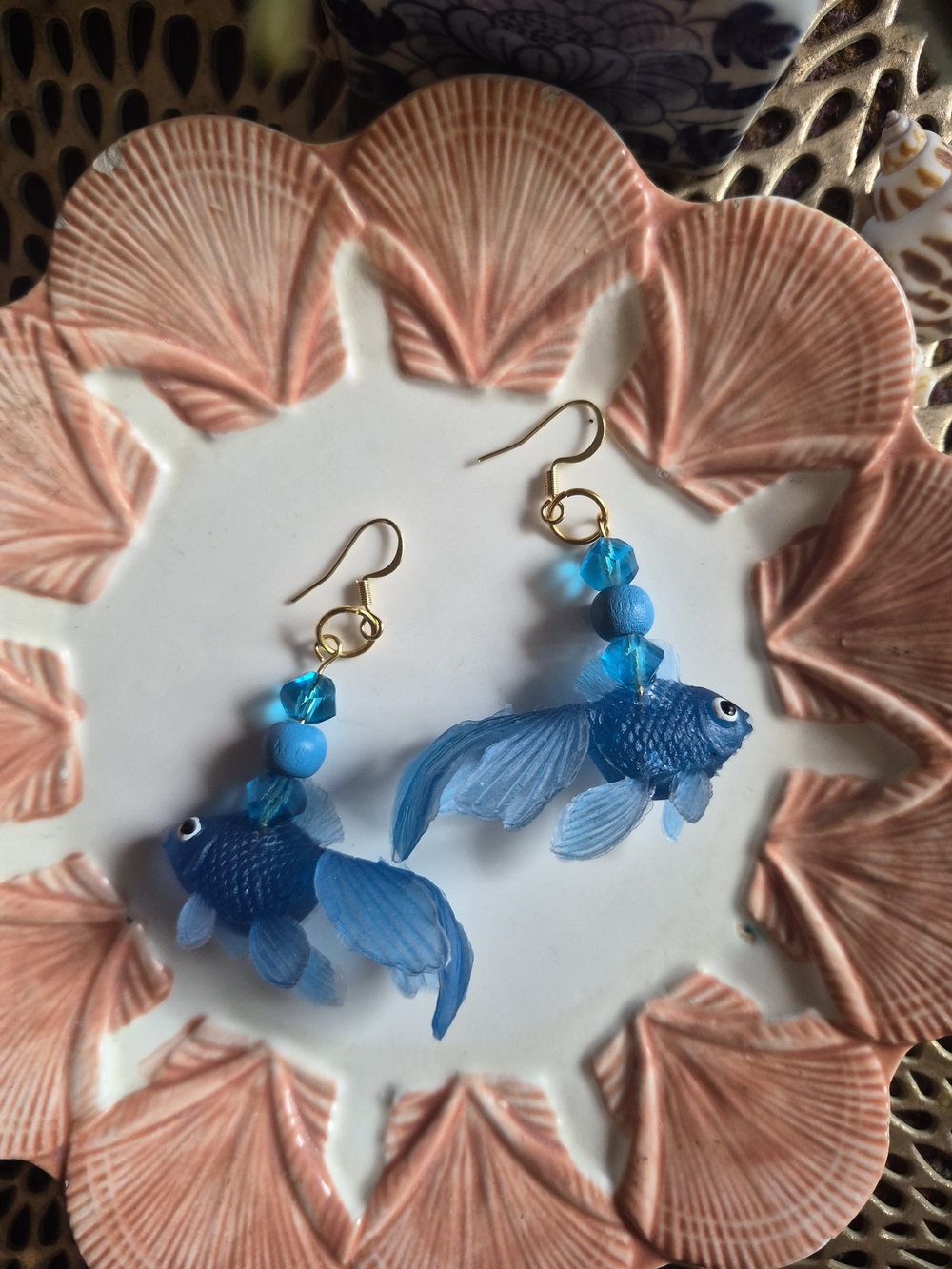 Handcrafted Blue Fish Dangle Earrings – Lightweight Ocean-Inspired Jewelry